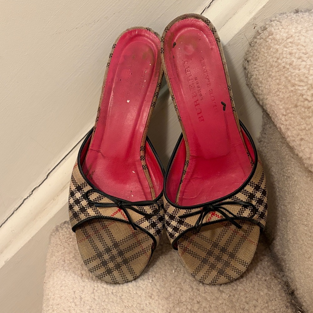 Burberry Beige Check Mule Sandals with Pink Insole